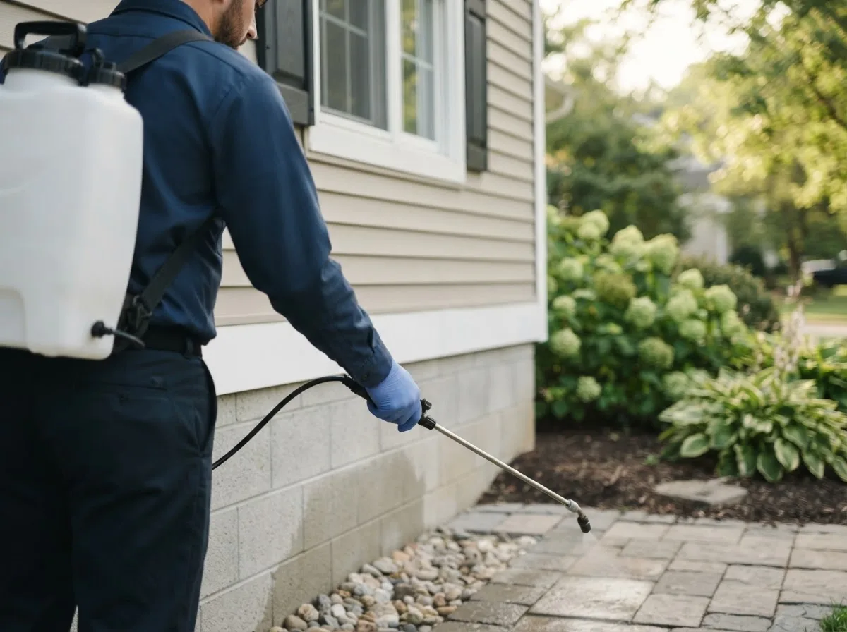 Pest control technician inspecting a home in New London, MO